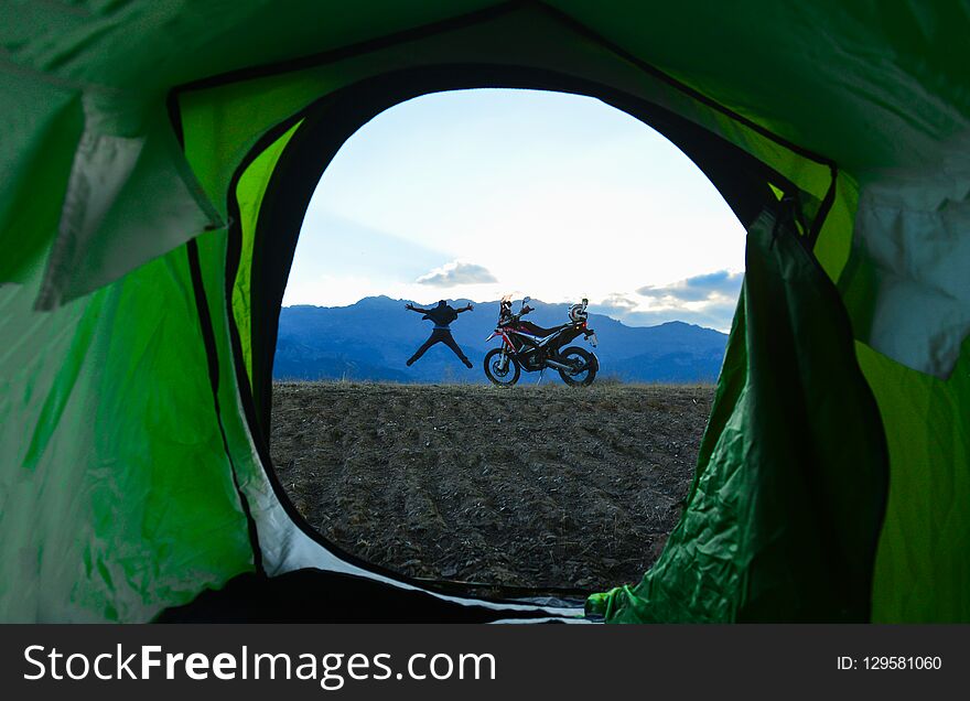 Motorcyclist Traveler, Adventure, Camping And Exploration
