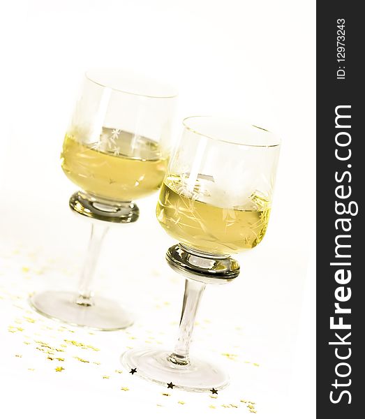 Wine glasses with white wine