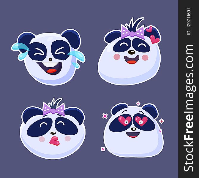 Vector set of cute funny emoji characters. Little Chinese Panga