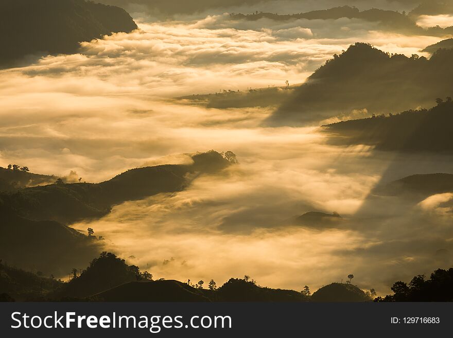 Mountains, fog and morning light in northern Thailand. Mountains, fog and morning light in northern Thailand.