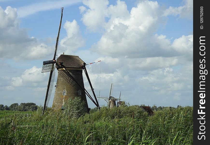 Windmill, Grassland, Mill, Field