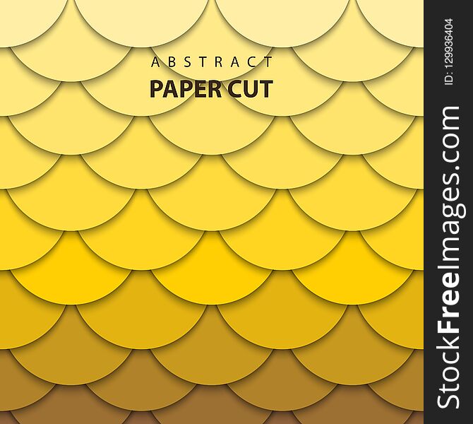 Vector background with yellow gradient color paper cut shapes. 3D abstract paper art style, design layout for business presentations, flyers, posters, prints, decoration, cards, brochure cover.