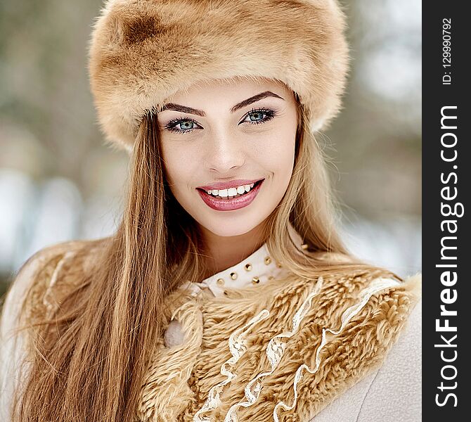 Amazing beautiful russian winter girl portrait.