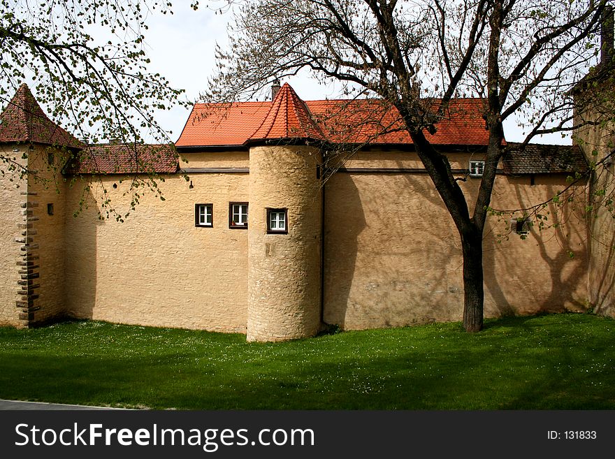 Digital photo of the old city wall in Weissenburg in Bavaria,Germany.