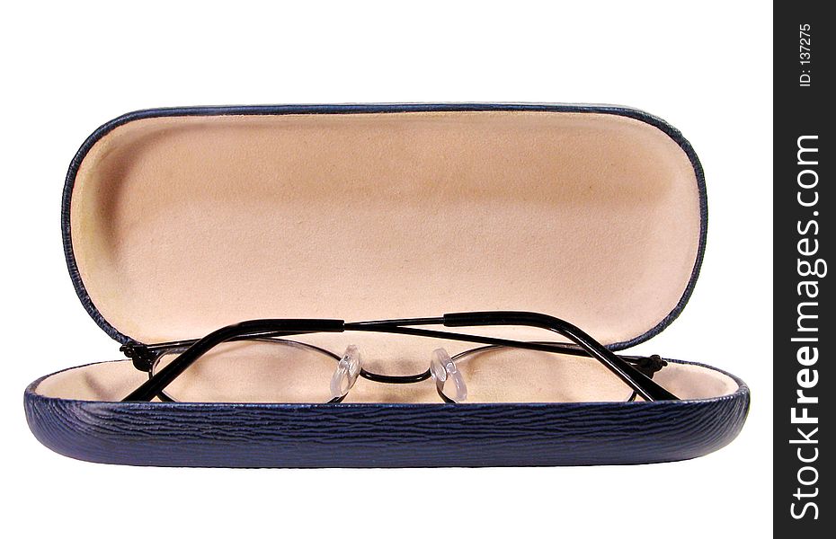 Glasses in spectacle case over-white