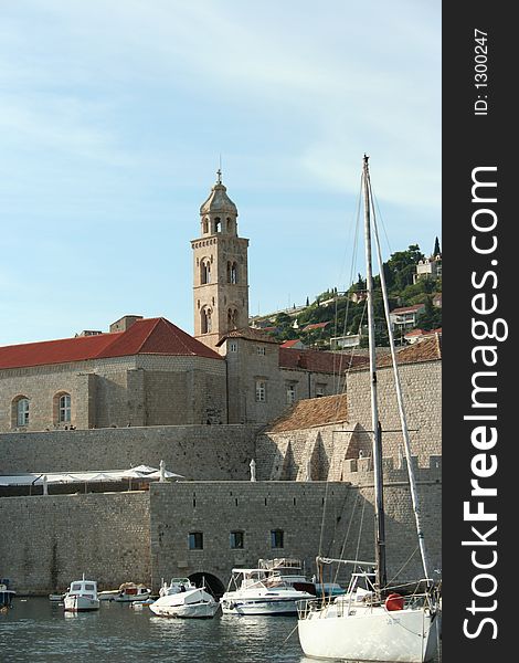 Buildings in the Harbor of Dubrovnik, Croatia