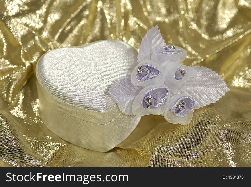 Photo of a Heart Shaped Box and Fabric Flowers. Photo of a Heart Shaped Box and Fabric Flowers