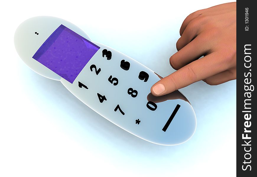 A computer created image of a mobile phone with a hand pressing a button. A computer created image of a mobile phone with a hand pressing a button.