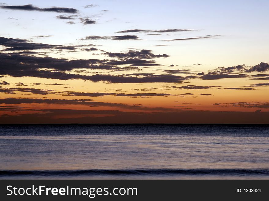 Pacific Ocean Sunrise With Dark Clouds, Sydney, Australia. Pacific Ocean Sunrise With Dark Clouds, Sydney, Australia