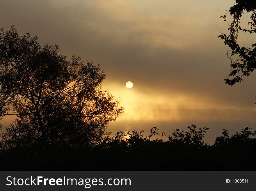 Foggy Lake Sunrise