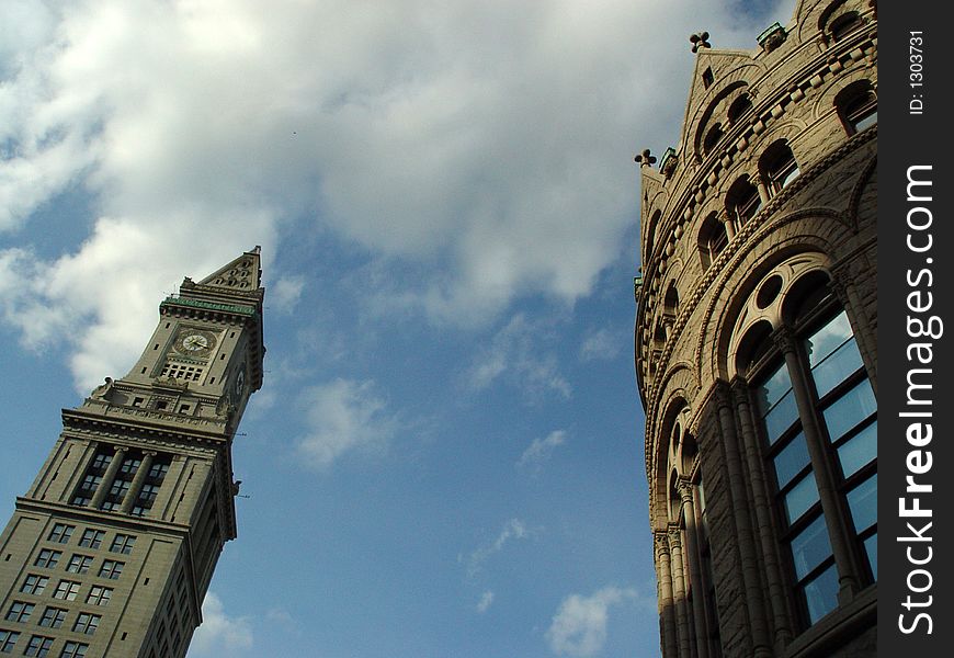 Photo of upper Custom House and old Boston Grain Exchange buildings. Photo of upper Custom House and old Boston Grain Exchange buildings.