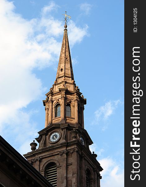 Ornately designed clock tower steeple in copley square boston