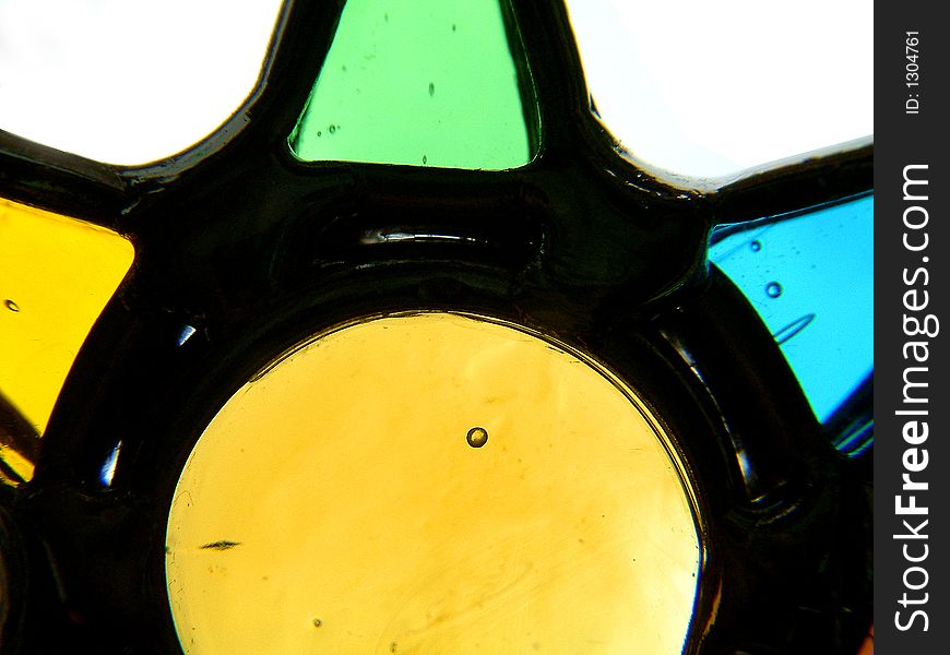 Enlarged section of a light catcher showing three different colours. Enlarged section of a light catcher showing three different colours
