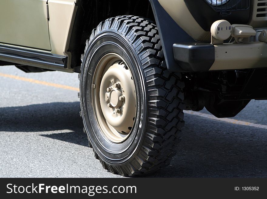 Army vehicle (close-up of wheel). Army vehicle (close-up of wheel)