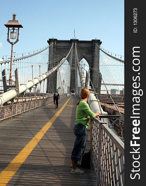 Women Standing on the Brooklyn Bridge