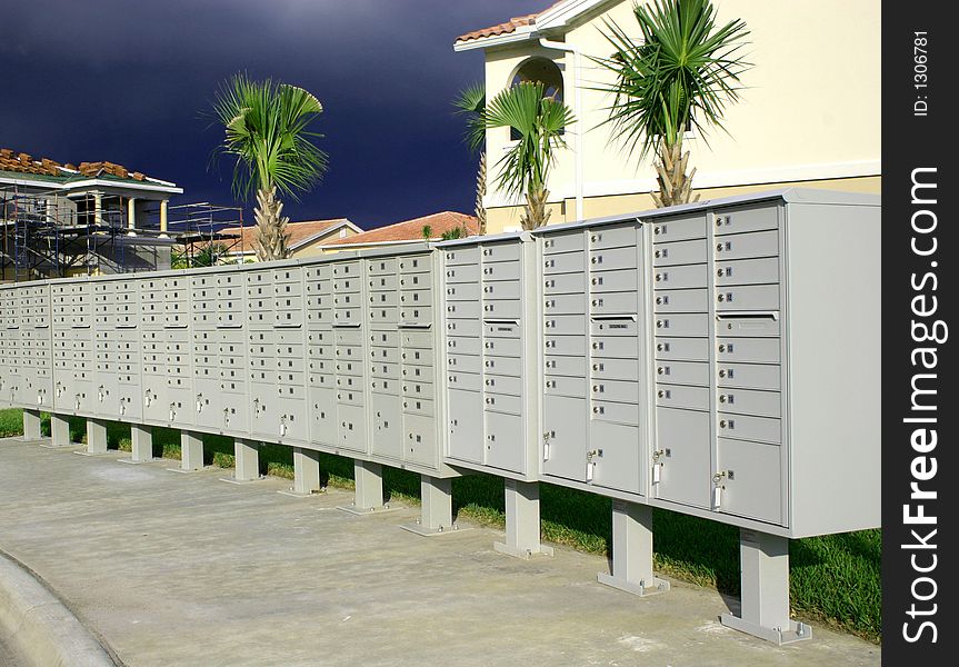 Row of mailboxes in new housing development