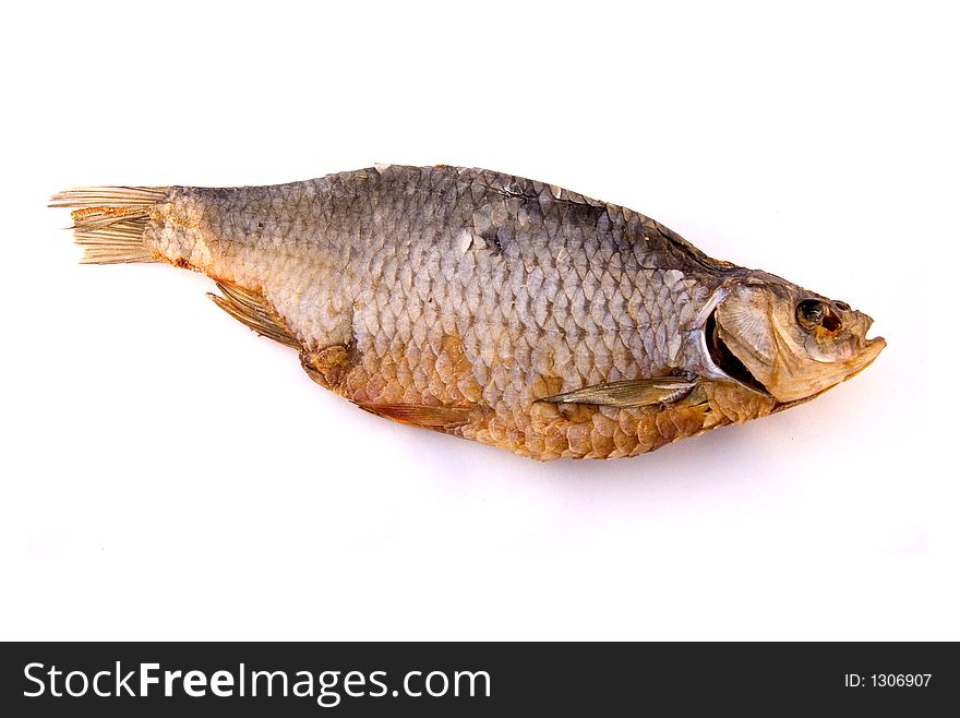 Dried fishes on white background