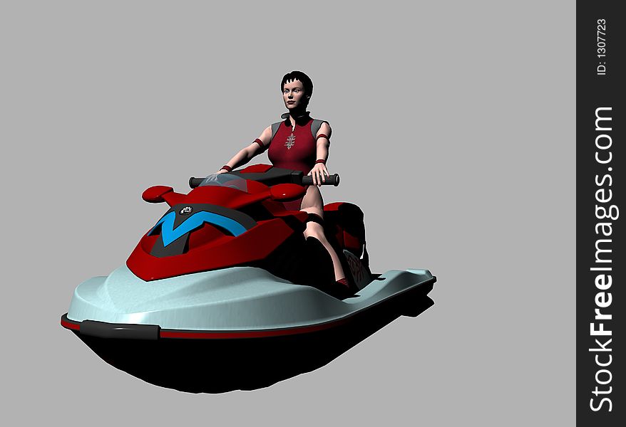 Computer generated woman riding on a Jet Ski. Computer generated woman riding on a Jet Ski