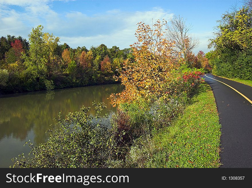 Path next to the Erie Canal, Rochester, New York, during autumn. Path next to the Erie Canal, Rochester, New York, during autumn