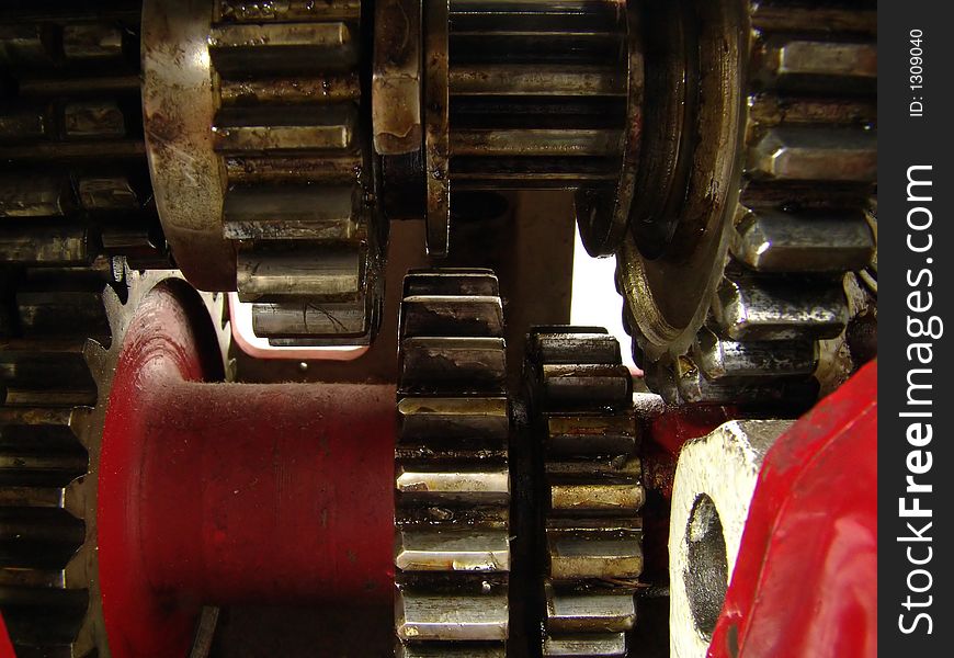 Look inside a dismanteled gearbox of a fire truck. Look inside a dismanteled gearbox of a fire truck