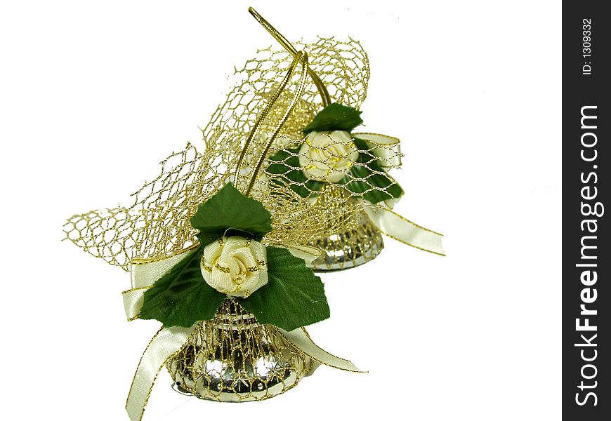 Christmas gold bells with gold ribbon