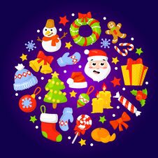 Vector Cartoon Illustration With Winter Background. Cartoon Cute Christmas Objects. Vector Background For Your Holidays Design. Royalty Free Stock Photography Vector Cartoon Illustration With Winter Background. Cartoon Cute Christmas Objects. Vector Background For Your Holidays Design. Royalty Free Stock Photography