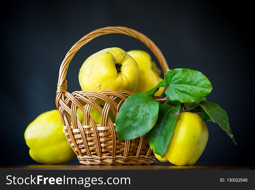 Ripe Fruit Quince Isolated On Black Background