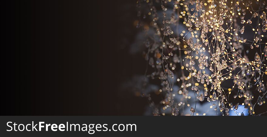 New Year`s Abstract Garland Background. Bokeh From Holiday Garlands, Dark Background