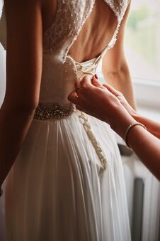 Wedding Dress Close-up Hands Knotted Corset Bride Stock Photography Wedding Dress Close-up Hands Knotted Corset Bride Stock Photography