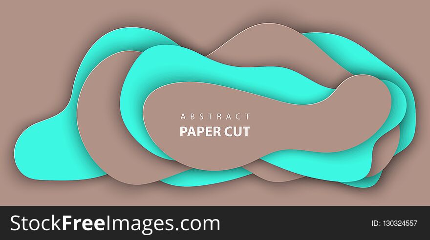 Vector background with turquoise and brown color paper cut shapes. 3D abstract paper art style, design layout for business presentations, flyers, posters, prints, decoration, cards, brochure cover.