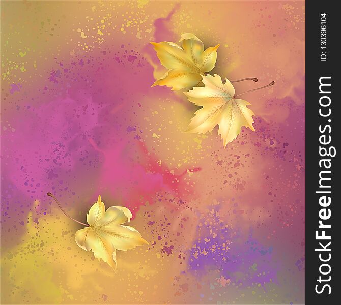 Autumn banner with maple leaves on watercolor background. Autumn banner with maple leaves on watercolor background