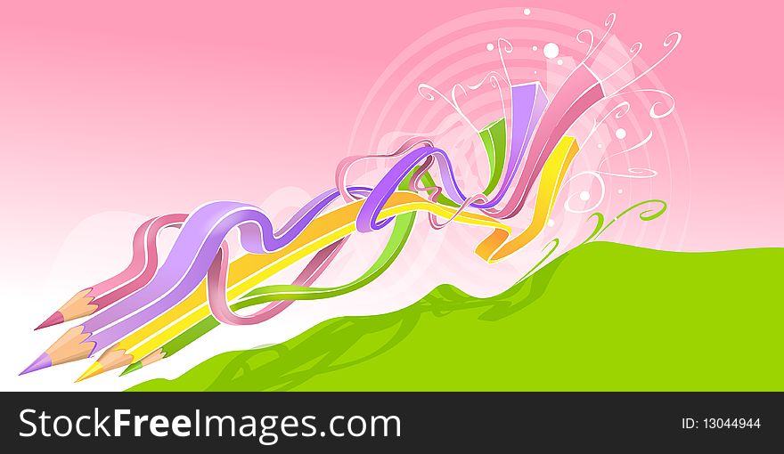 Abstract of colorful pencils on the pink background. Abstract of colorful pencils on the pink background
