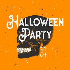 Hand Drawn Sketch Of Skull With Modern Typography Text. Detailed Vintage Etching Style Drawing, Halloween Card For Invitation. Royalty Free Stock Photo Hand Drawn Sketch Of Skull With Modern Typography Text. Detailed Vintage Etching Style Drawing, Halloween Card For Invitation. Royalty Free Stock Photo