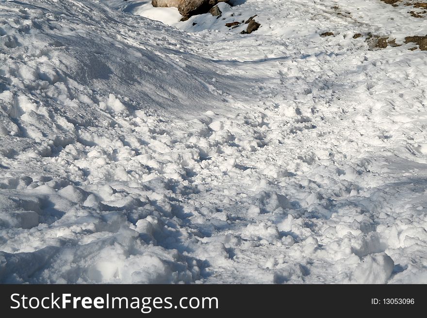 Landscape of frosty snow in montain