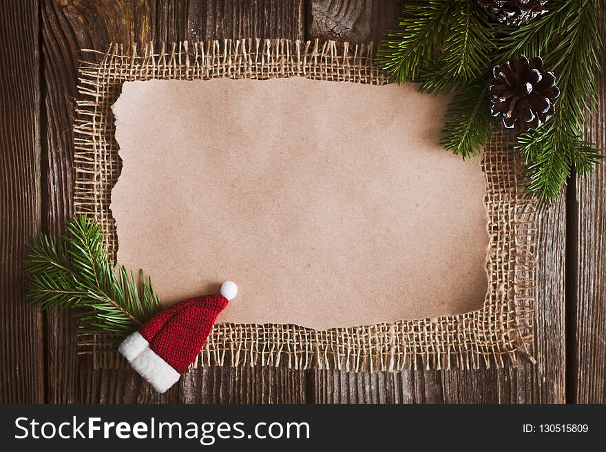 Christmas letter, list, congratulations on a wooden background. free space, mockup new Year.