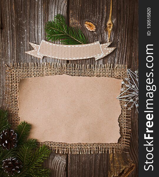 Christmas letter, list, congratulations on a wooden background. free space, mockup new Year.