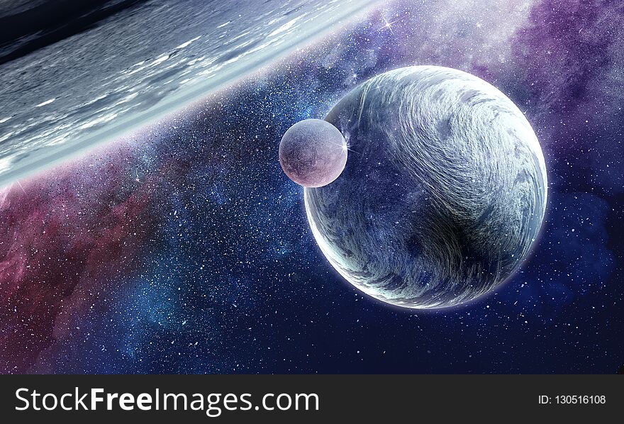 Abstract background image with space planets and starry sky. Elements of this image furnished by NASA. Abstract background image with space planets and starry sky. Elements of this image furnished by NASA