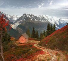 Red Autumn Chamonix In The Alps Stock Photos