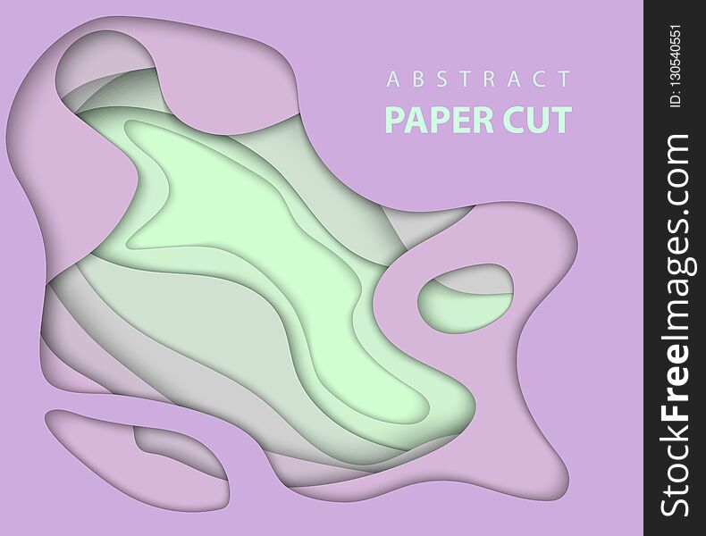 Vector background with light green and lilac color paper cut shapes. 3D abstract paper art style, design layout for business presentations, flyers, posters, prints, decoration, cards, brochure cover.