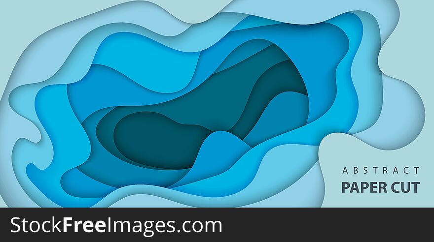 Vector background with deep blue color paper cut shapes.