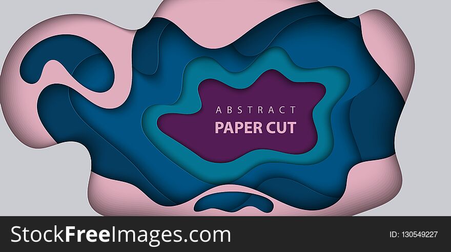 Vector Background With Blue And Pink Colorful Paper Cut Shapes.