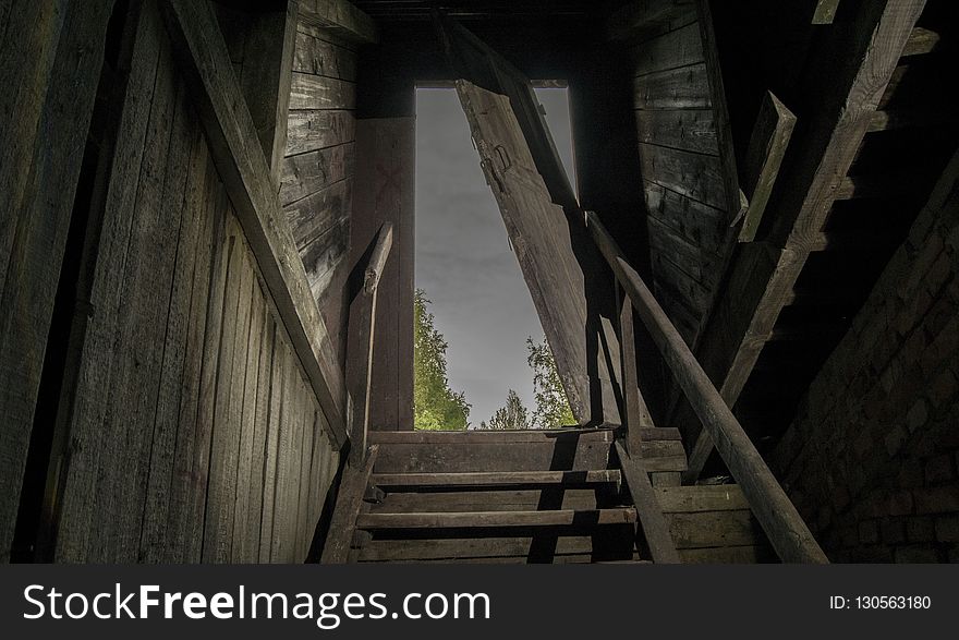 Structure, Stairs, Darkness, Wood