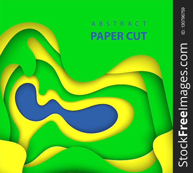 Vector Background With Brazilian Flag Colors Paper Cut Shapes