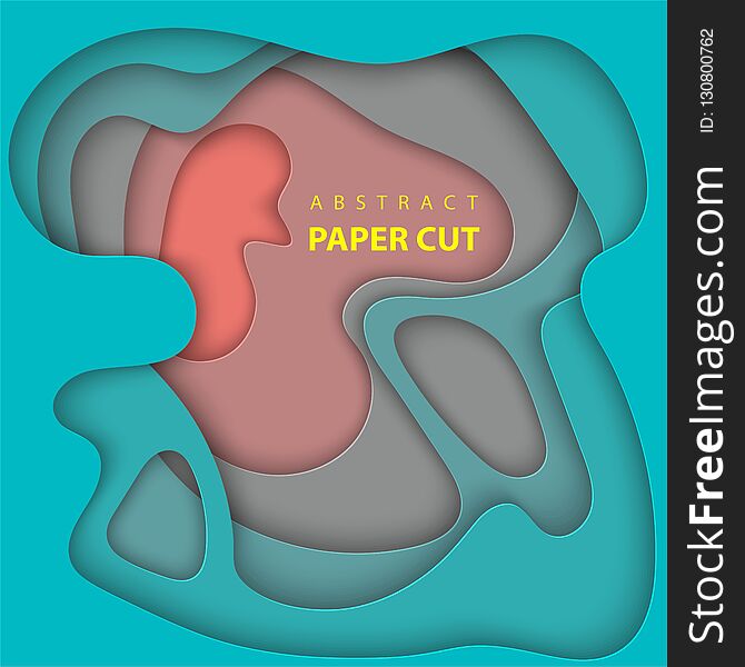 Vector background with coral and turquoise gradient color paper cut shapes. 3D abstract paper style, design layout for business presentations, flyers, posters, decoration, cards, brochur cover