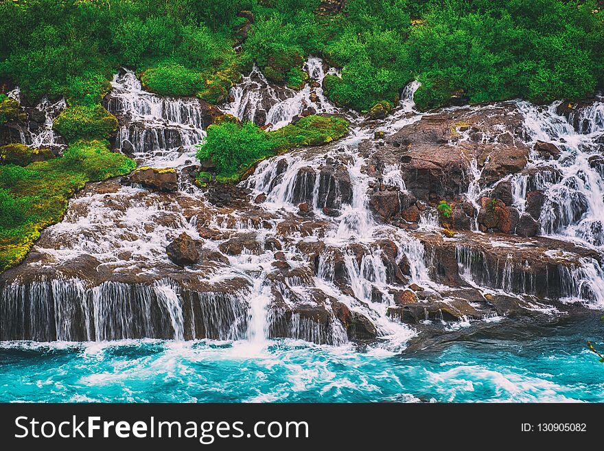 Hraunfossar Waterfalls In Iceland