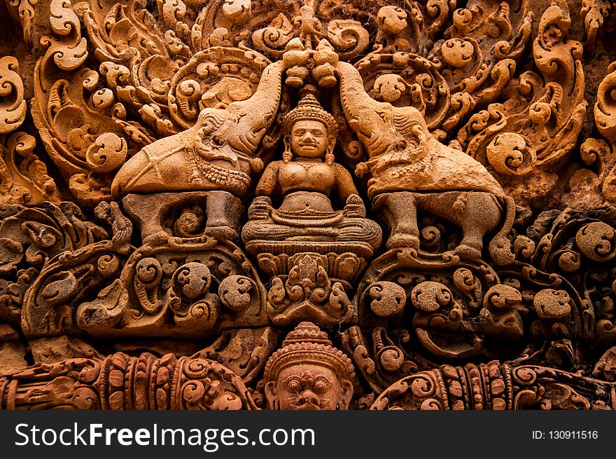 Bas Relief Detail in Angkor Wat, Siem Reap, Cambodia, Indochina, Asia