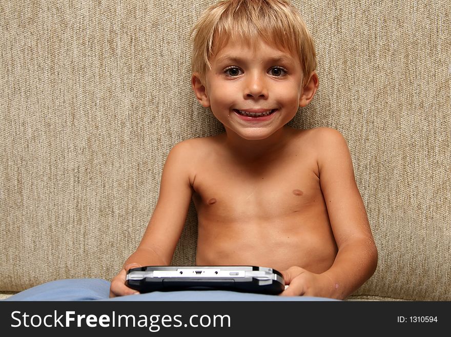 Boy with video game