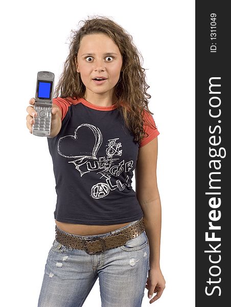 Female Teenager Showing Phones  Screen