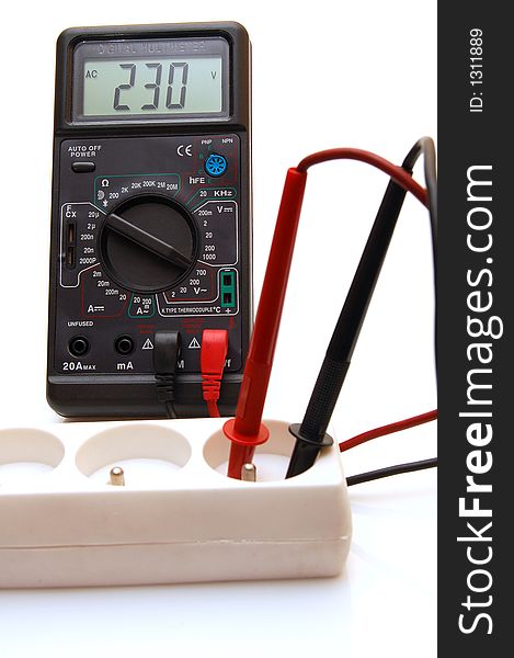 Using multimeter to measure mains voltage (230V in Europe). Using multimeter to measure mains voltage (230V in Europe)