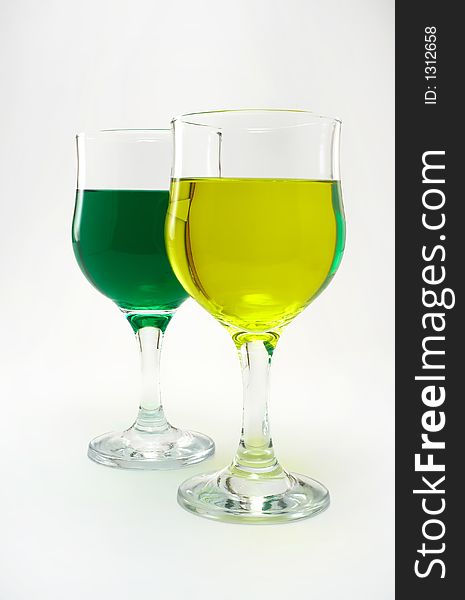 Strange colored beverages on white background. Strange colored beverages on white background